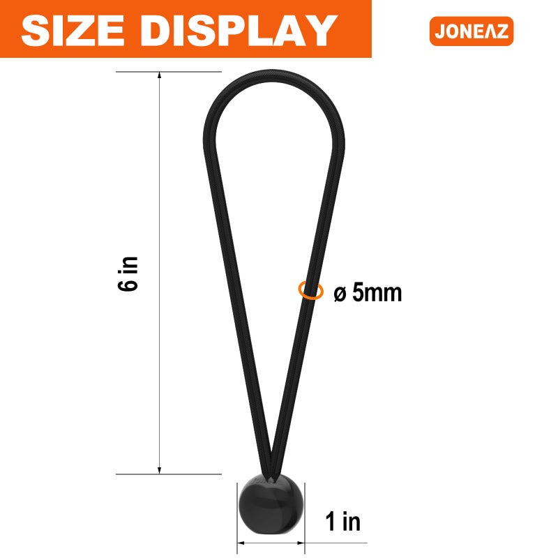 Joneaz Bungee Balls 6 Inch,Black Bungee Cord for Canopy Tarp, UV Resistant,50-Piece - Image 2